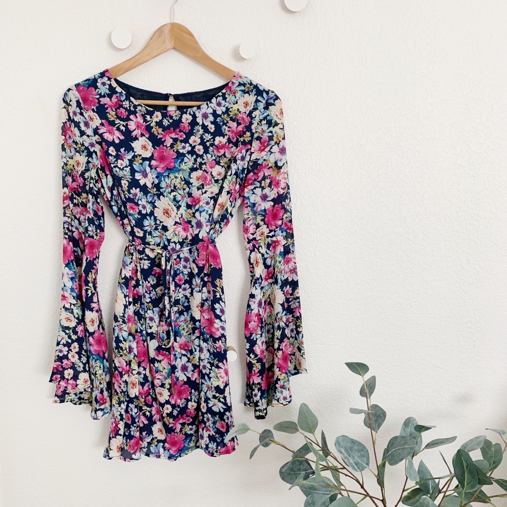 Bell Sleeve Floral Mini Dress